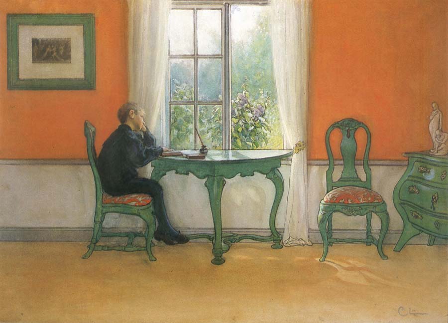 Carl Larsson Catch-up Home work in Summertime